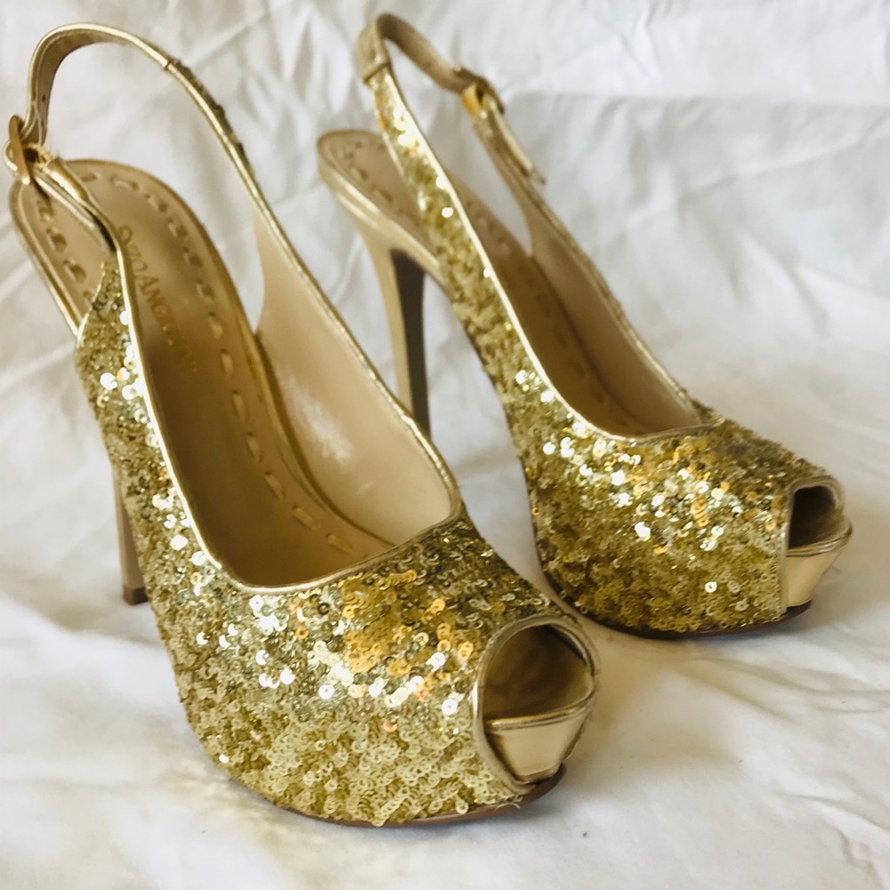 Enzo Angiolini gold sequin peep toe
